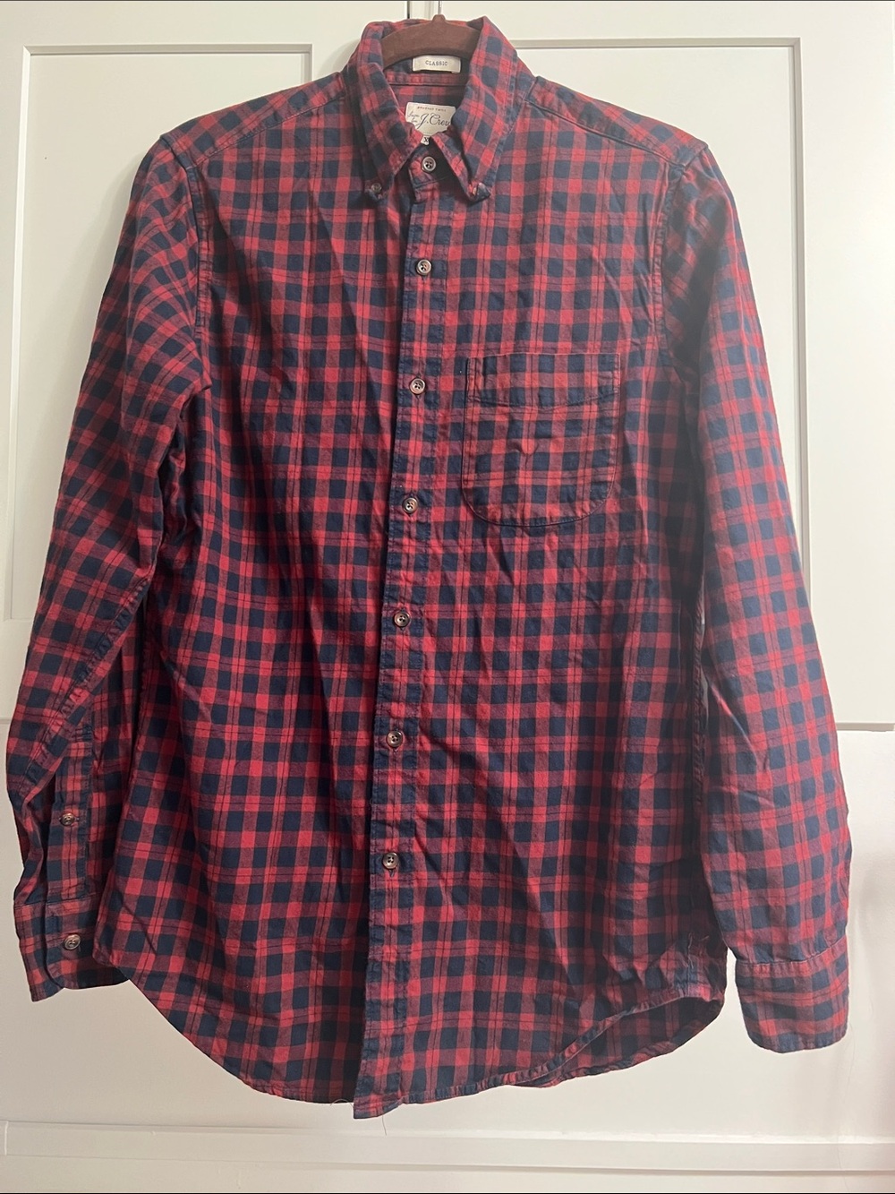 J. Crew Brushed Twill Red and Navy Plaid Button-Down Shirt